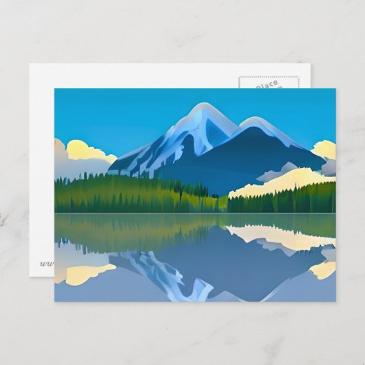 Gesneeuwde bergen gereflecteerd in een meer briefkaart (Voorkant / Achterkant)