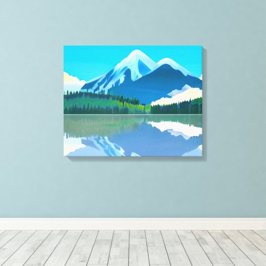 Gesneeuwde bergen gereflecteerd in een meer canvas afdruk (Insitu (Houten vloer))