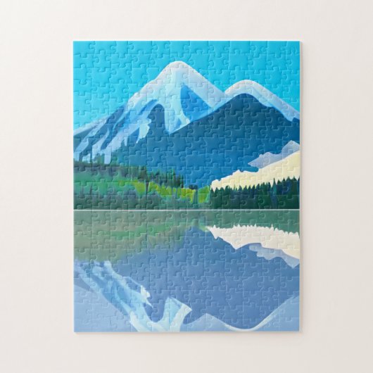 Gesneeuwde bergen gereflecteerd in een meer legpuzzel (Verticaal)