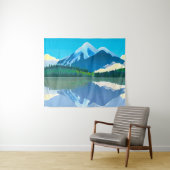 Gesneeuwde bergen gereflecteerd in een meer wandkleed (In Situ (horizontaal))