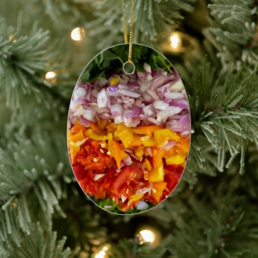 Gesnipperde pepers, koriander, uien keramisch ornament (Boom)