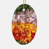 Gesnipperde pepers, koriander, uien keramisch ornament (Links)