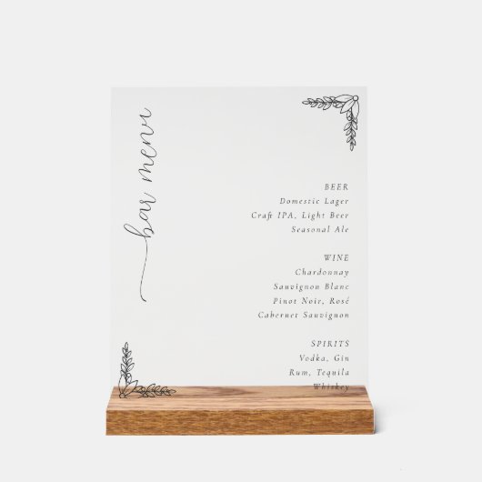 Gesofisticeerd Minimalistisch Barmenu Acryl Bord (Voorkant)