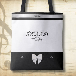 Gesofisticeerde Cello Zwart en Wit Muziek Boodscha Tote Bag