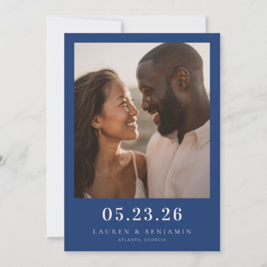 Gesofisticeerde Navy Minimalistische Foto Save The Date (Voorkant)