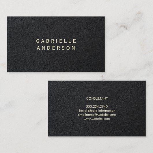 Gesofistikeerd |  Elegant zwart leer Visitekaartje (Voorkant / Achterkant)