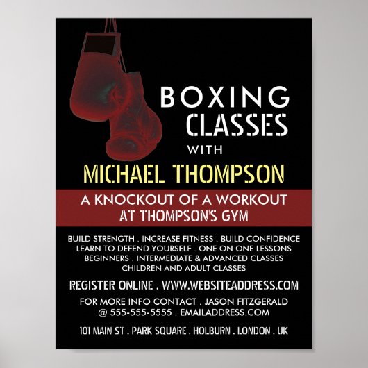 Gesolariseerde bokshandschoenen, boksklasse advert poster (Voorkant)