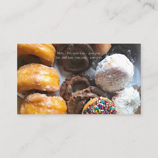 Gesorteerde donuts in een doos visitekaartje (Achterkant)