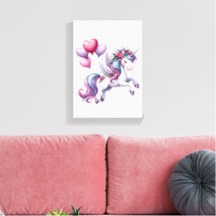 Gespannen Canvasprint Bloemig Paars Eenhoorn  Canvas Afdruk