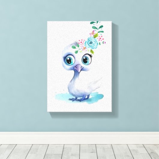 Gespannen canvasprint Cute Witte Eend Canvas Afdruk (Insitu (Houten vloer))