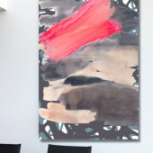 Gespannen Canvasprint Grijs Rode Abstracte Collage Canvas Afdruk