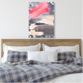 Gespannen Canvasprint Grijs Rode Abstracte Collage Canvas Afdruk (Insitu (Slaapkamer))