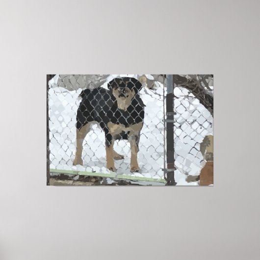 Gespannen canvasprint hond achter hek canvas afdruk (Voorkant)