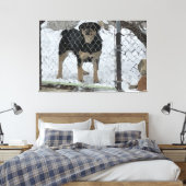 Gespannen canvasprint hond achter hek canvas afdruk (Insitu (Slaapkamer))