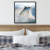 Gespannen canvasprint met springende marlijn canvas afdruk (Insitu (Slaapkamer))