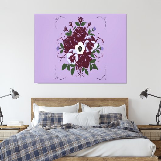 Gespannen Doek Boeket Viooltjes Canvas Afdruk (Insitu (Slaapkamer))