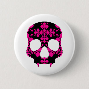 Gespannen meisjesschedel ronde button 5,7 cm