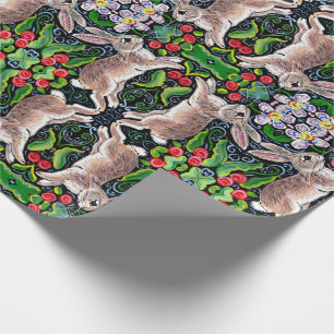 Gespantserde kerstgebuik Roos Holly Gift Wrap Cadeaupapier