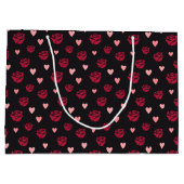 Gespantserde rode roze en gepatterde harten groot cadeauzakje (Achterkant)