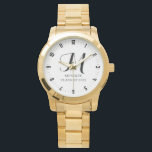 Gespecialiseerd Afstuderen monogram lesjaar Horloge<br><div class="desc">Een eenvoudig gepersonaliseerd afstuderen horlogegift voor haar, die een monogram van het manuscriptinitiaal met het gradueren klassenjaar bevat. Eenvoudig klassiek uiterlijk.</div>