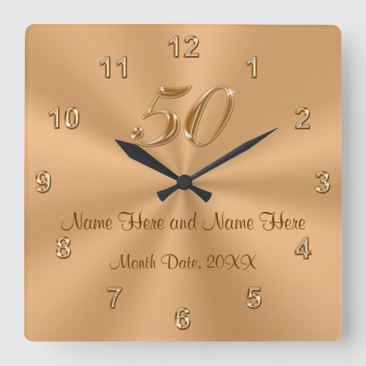 Gespecialiseerd Golden Wedding Jubileum Gift Clock Vierkante Klok (Voorkant)