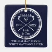 Gespecialiseerd Golfgat in One Retro Navy Blue Keramisch Ornament (Achterkant)