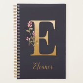 Gespecialiseerd goudblauw elegant monogram E Planner (Voorkant)