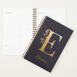Gespecialiseerd goudblauw elegant monogram E Planner