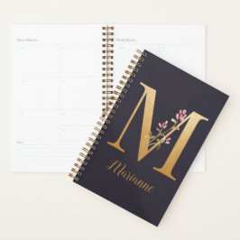 Gespecialiseerd goudblauw elegant monogram M Planner