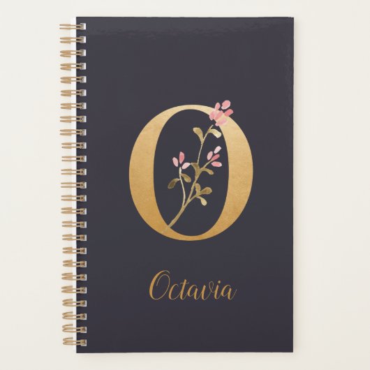 Gespecialiseerd goudblauw elegant monogram O Planner (Voorkant)