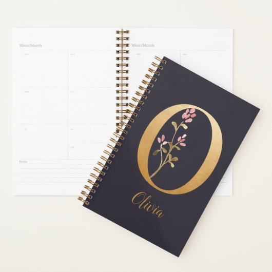 Gespecialiseerd goudblauw elegant monogram O Planner (Display)