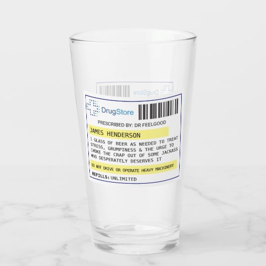 Gespecialiseerd grappig bier/cider-receptglas glas (Achterkant)