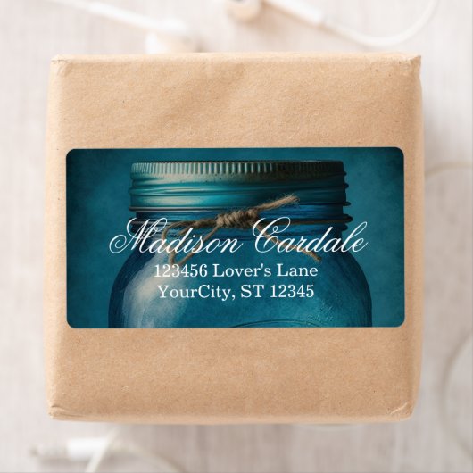 Gespecialiseerd Rustic Blue Glass Mason Jar Weddin Etiket (Insitu)