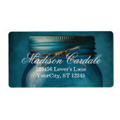 Gespecialiseerd Rustic Blue Glass Mason Jar Weddin Etiket (Voorkant)