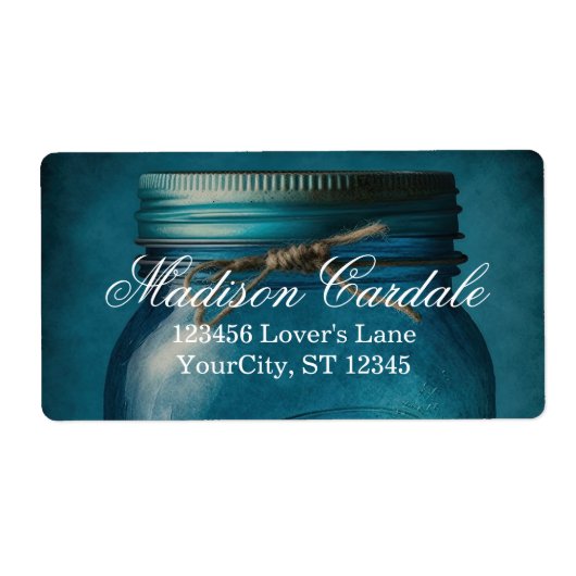 Gespecialiseerd Rustic Blue Glass Mason Jar Weddin Etiket (Voorkant)
