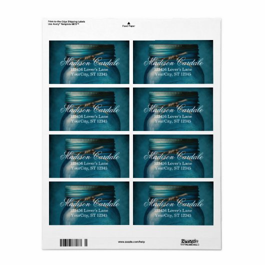 Gespecialiseerd Rustic Blue Glass Mason Jar Weddin Etiket (Full Sheet)