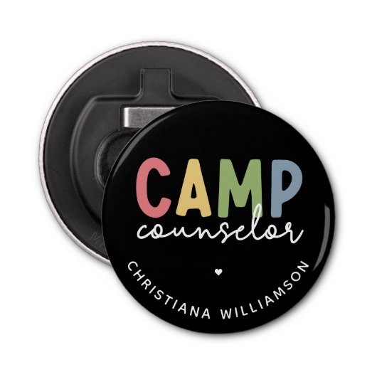 Gespecialiseerde Camp Counselor Gifts Button Flesopener (Voorkant)