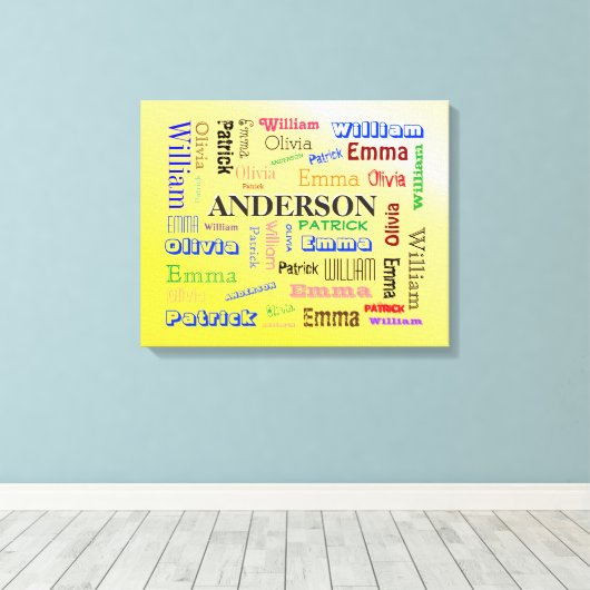 Gespecialiseerde familie Word Cloud Naam Collage Canvas Afdruk (Insitu (Houten vloer))