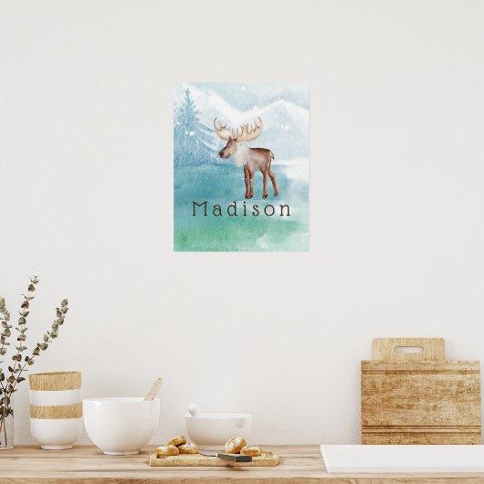 Gespecialiseerde feestdag in Cute Moose Poster (Keuken)