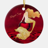 Gespecialiseerde Golden Mermaid met Red Heart Keramisch Ornament (Voorkant)
