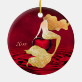 Gespecialiseerde Golden Mermaid met Red Heart Keramisch Ornament (Achterkant)
