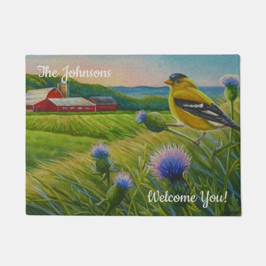 Gespecialiseerde Goldfinch Thistles Summer Boerder Deurmat (Voorkant)
