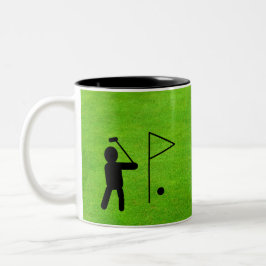 Gespecialiseerde Golfer in Hole Silhouette op de g Tweekleurige Koffiemok
