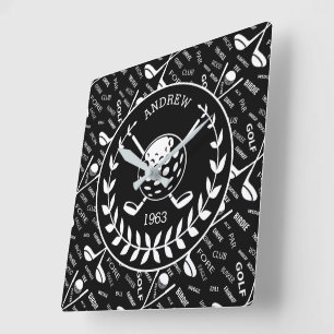 Gespecialiseerde golfer, stijlvol golf logo vierkante klok