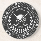 Gespecialiseerde golfer, stijlvol golf logo zandsteen onderzetter (Voorkant)