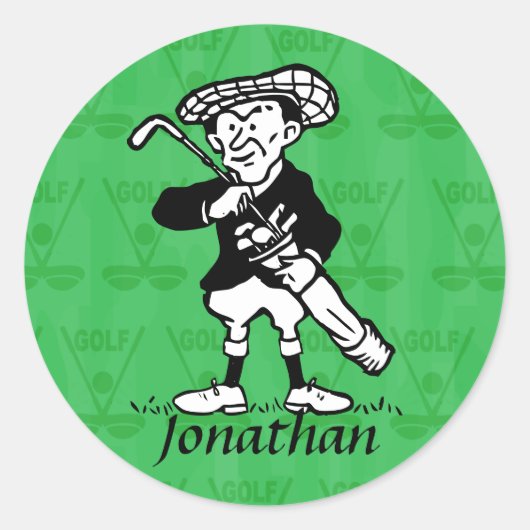 Gespecialiseerde golfgolfer voor cartoon ronde sticker (Voorkant)