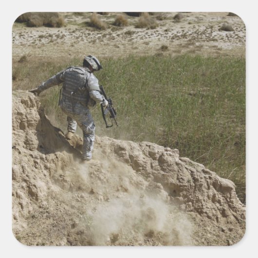 Gespecialiseerde klimmen naar beneden vierkante sticker (Voorkant)