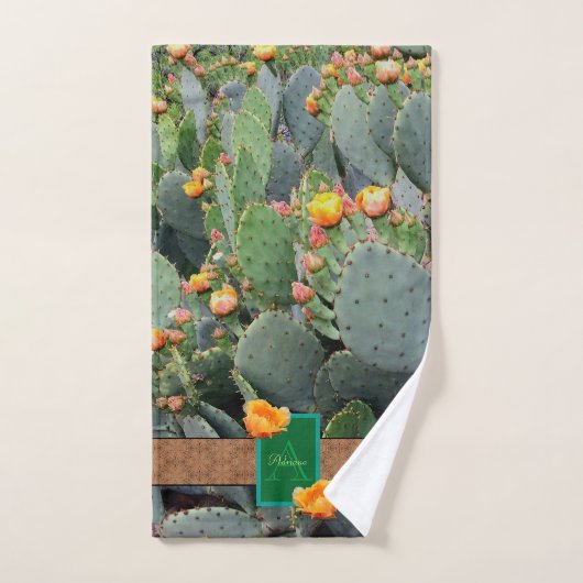 Gespecialiseerde Oranje monogram Prickly Pear Cact Bad Handdoek (Handdoek)