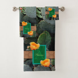 Gespecialiseerde Oranje monogram Prickly Pear Cact Bad Handdoek