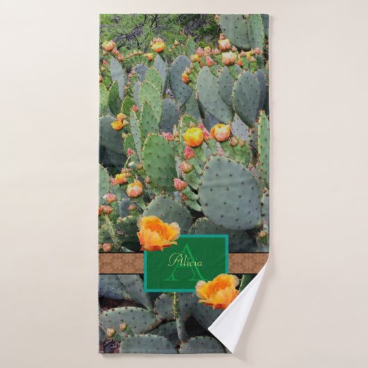 Gespecialiseerde Oranje monogram Prickly Pear Cact Badhanddoek (Badhanddoek)